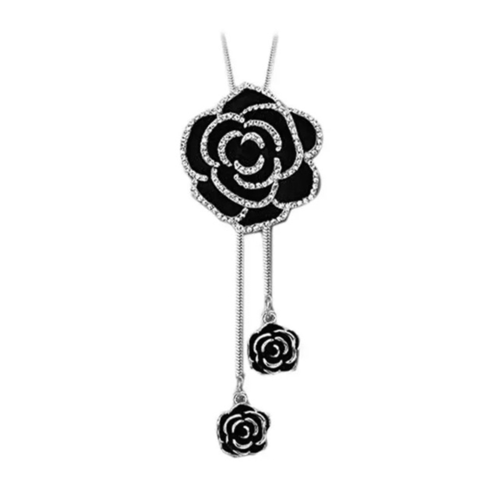 NEW💙💎GORGEOUS🖤BLACK🌹ROSE🖤PAVE CZ NECKLACE💎💙 - Picture 3 of 8